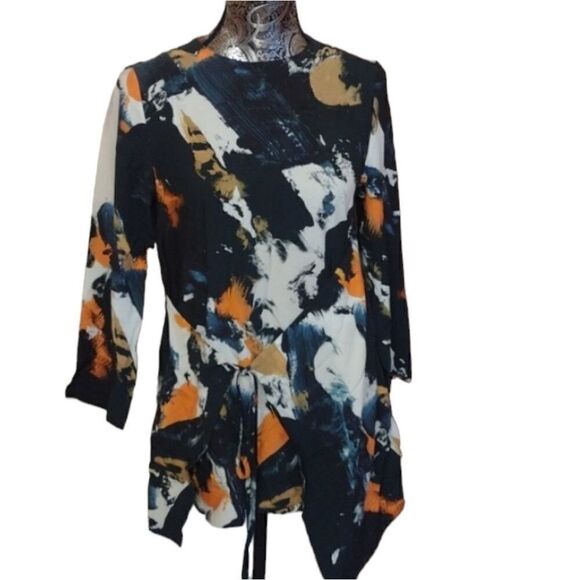 COS Tops - Cos watercolor wrap blouse long sleeve paint splatter print blue orange 4